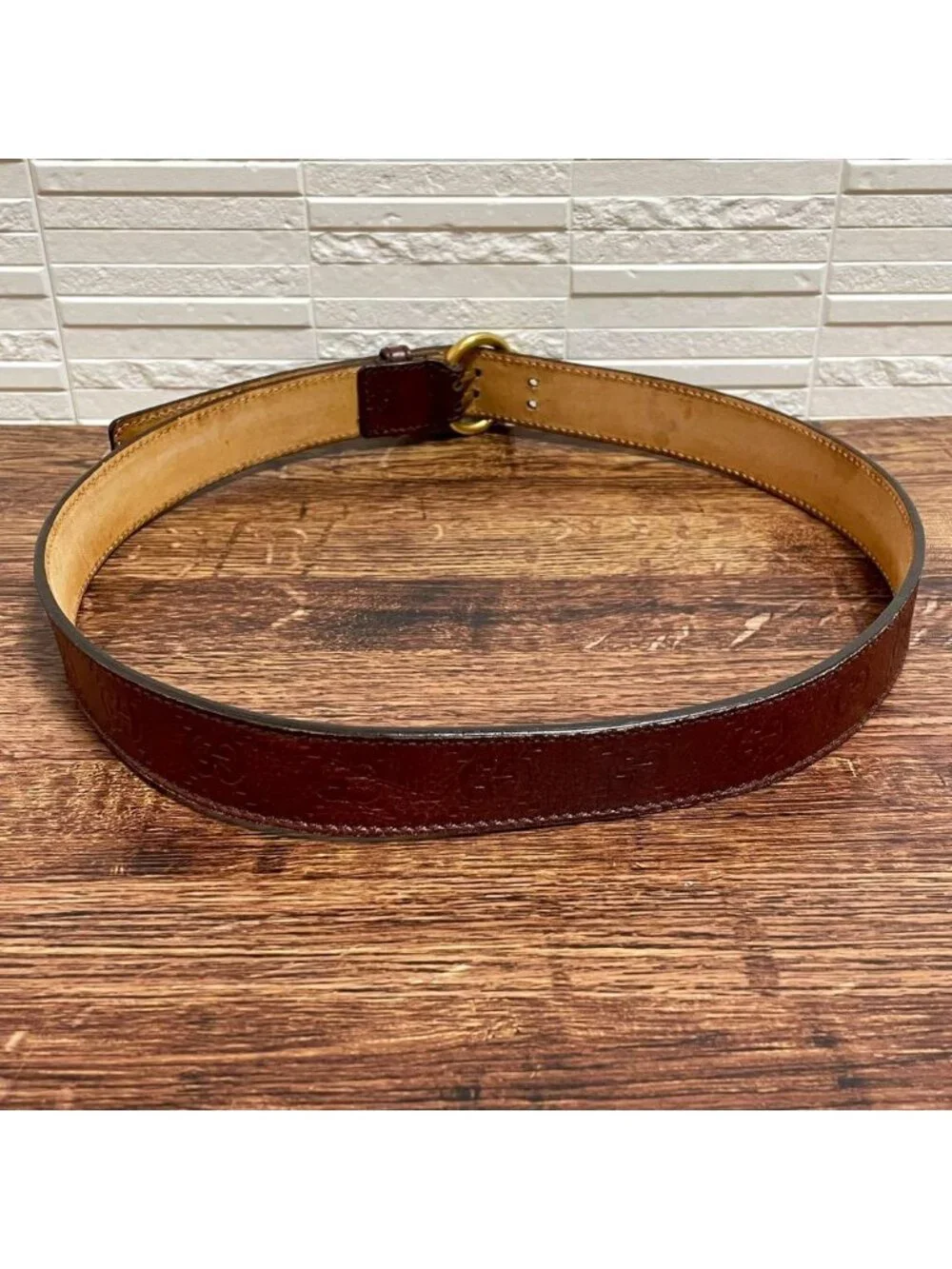 Gucci GG Guccissima Buckle Belt Gold Leather Bordeaux